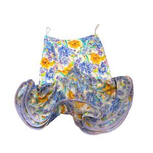 Manzoni Couture 100% Silk Ruffle Hem Floral Top
